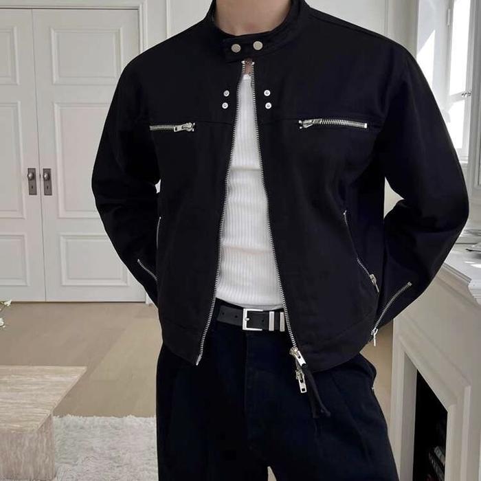 Jaket Jeans Double Zipper, Jaket Pria, Jaket Jeans Hitam, Jaket Sanghai, Jaket Resleting Pria, Jaket