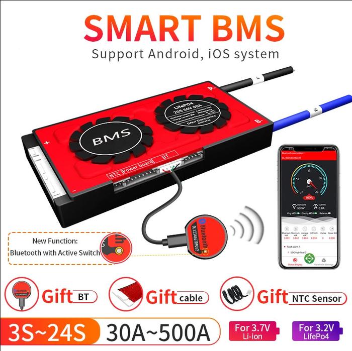 BMS inteligente 4S LiFePo4 12V 48V 30A 60A 80A 100A 120A 150A 200A