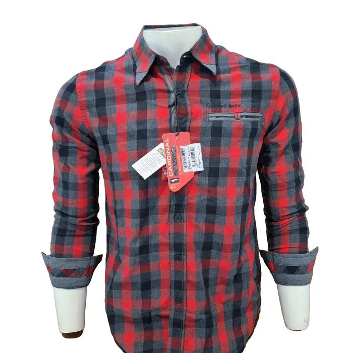 Kemeja jeans Cardinal Oryginal lengan panjang pria dewasa Flannel Distro Jeans Cowok Casual Baju Kat