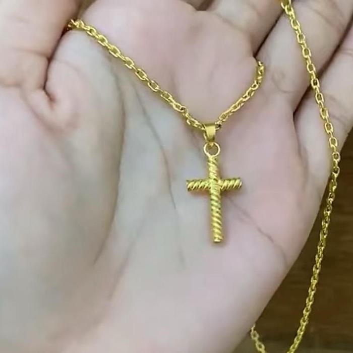 Rantai kalung salib wanita replika tiruan emas asli