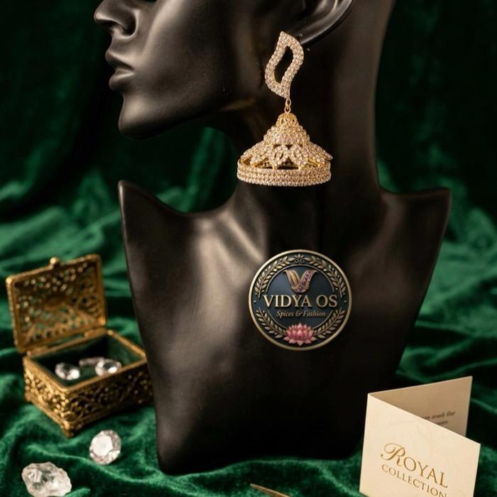 Anting Diamond Jumka Earrings Perhiasan Berkelas Dengan Full Permata Swarovski Original