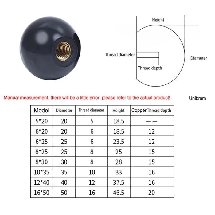 Knob Nut Ball Head Pegangan M8 Alat Mesin Ujung Baut Untuk Mengunci Ujung Baut