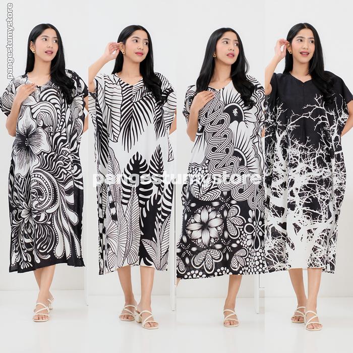 PAKET HEMAT 3 PCS DASTER LOWO BUSUI HITAM PUTIH SERIES JUMBO LD 130 BAHAN RAYON BALI WANITA BUMIL DR