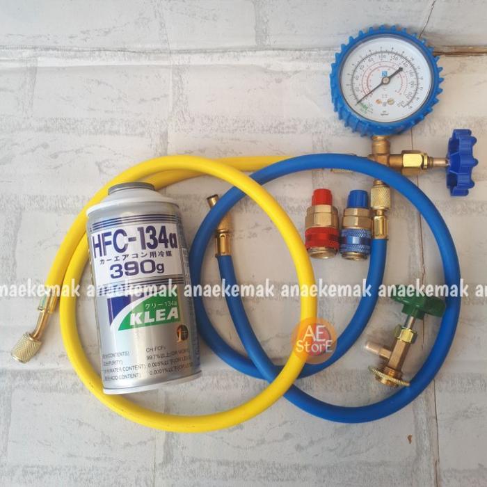 Ready Stok Paket Lengkap Alat Isi Ulang / Tambah Ac Mobil R134A / 134A Kran 339 Selang Gas Ac Kaleng