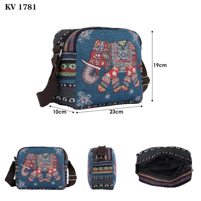 Tas selempang kanvas tenun motif 2 sisi tas thailand gambar gajah qualitas premium bahan tebal dan j