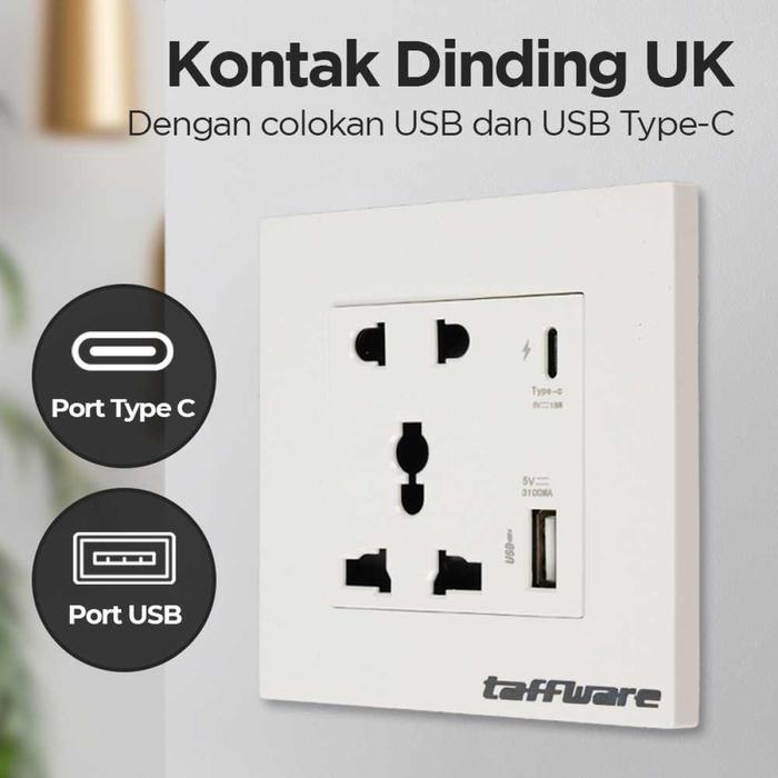 Stop Kontak Dinding UK Colokan 2 Port USB Type-C Socket 13A