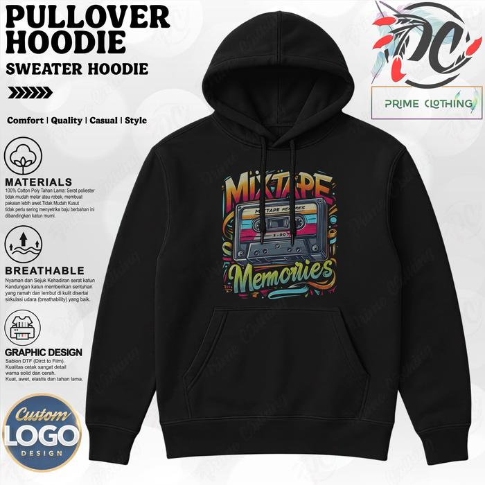 HOODIE DEWASA PULLOVER HOODIE SWEATER HOODIE HITAM LOGO CUSTOM DESIGN VINTAGE RETRO MIXTAPE