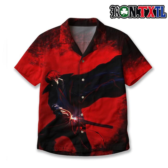IRON TXTL Kemeja Akagami Shanks Merah Hitam – Kemeja Fullprint Unisex Lengan Pendek Dark Action Styl