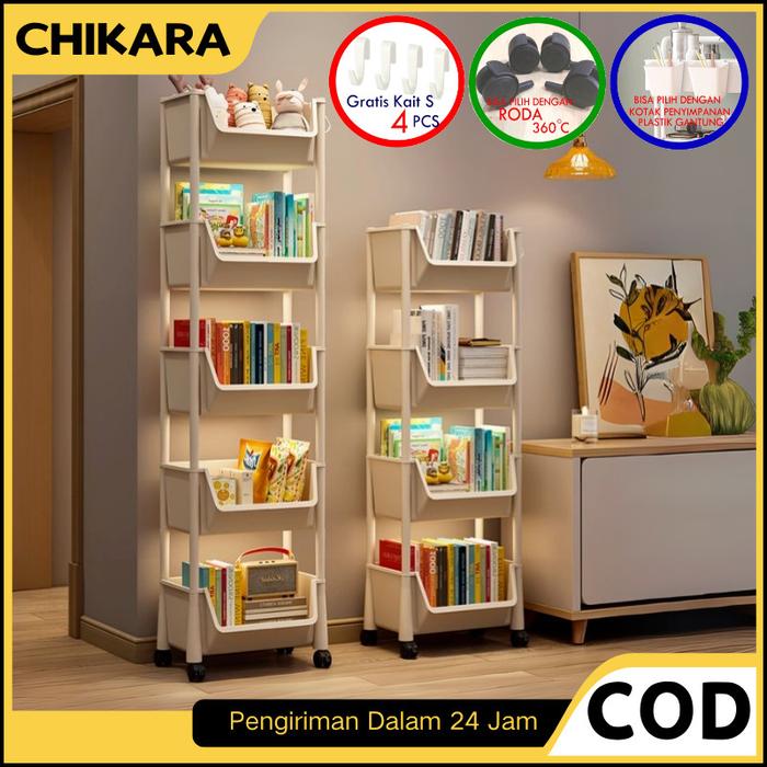 CHIKARA DEEP Rak Plastik Rak Susun Serbaguna Rak Sepatu Rak Buku Rak Dapur Rak Toilet Roda Kait