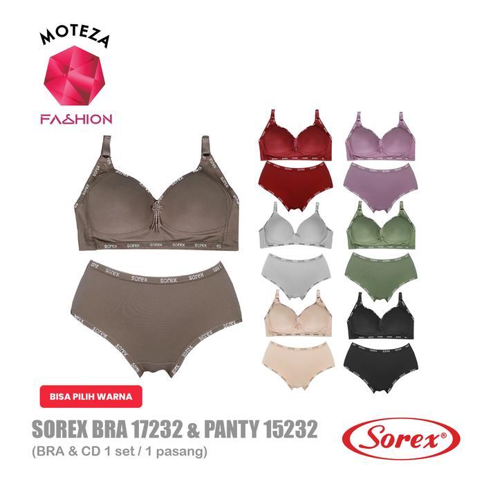 Sorex Bra Cd 1 Set Wanita - Bh 17232 & Celana Dalam Cd 15232 Katun Polos Setrip Mulus Setelan Busa M