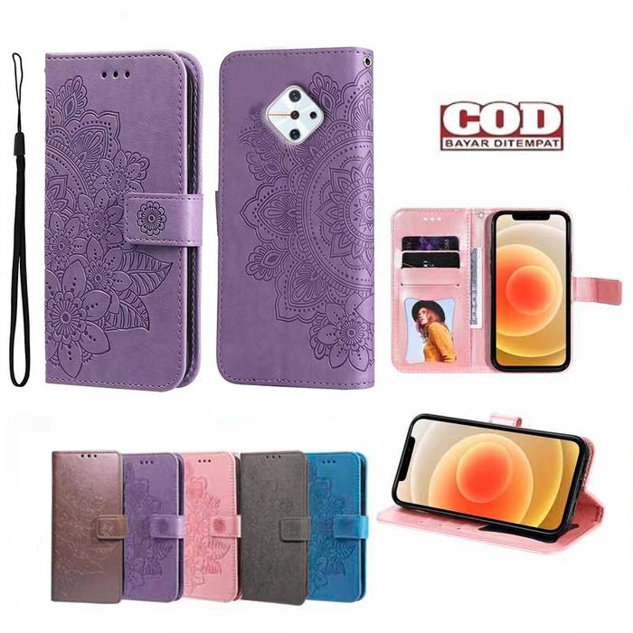 Vivo S1 Pro/S1 Prime Leather Case Casing dompet Flip Motif Bunga matahari PU Dompet Keranjang Slot S