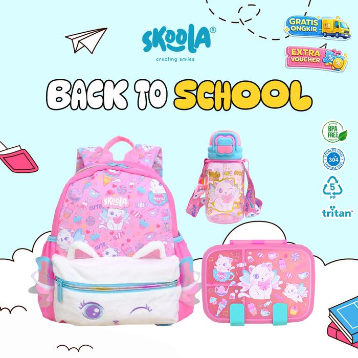 Skoola Tas Sekolah Anak PAUD Kotak Bekal Dan tol Minum Peremp n Laki BPA FREE - Teeny Momi Mo i Bund
