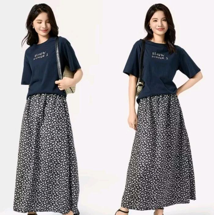 Rok motif bunga/rok gaya baru/rok gaya korea motif bunga korea/longgar