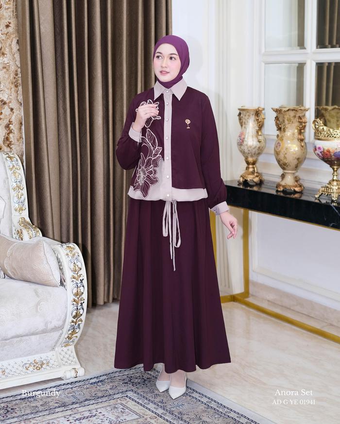 Ninos Anora Set Muslim Wanita Premium | Setelan Gamis Modern Busui Friendly Original Ninos Design