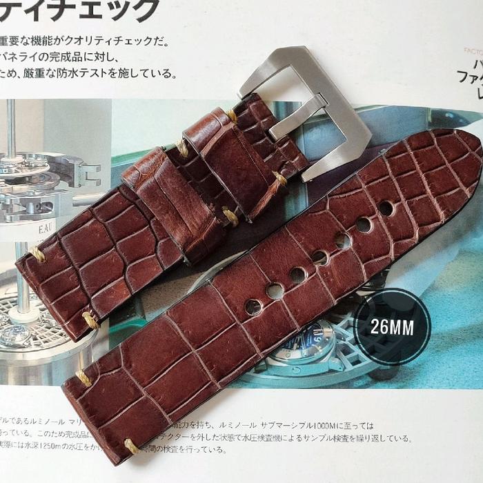 26mm • Genuine Croco Straps Leather Handmade Tali Jam Tangan • Chocolate Brown Straps Croco Simple S