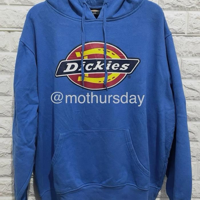 Dickies Hoodie Biru dengan Logo Besar dan Tali Serut untuk Keseharian