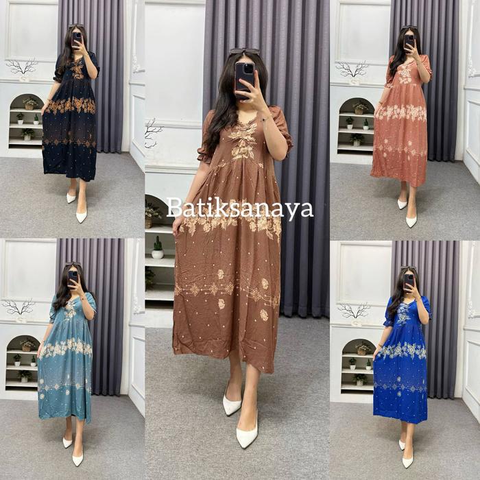 Daster Gisella Kekinian |Daster Madam Midi Dress Rayon Busui Karet Dada | Dress Kekinian Premium Wan