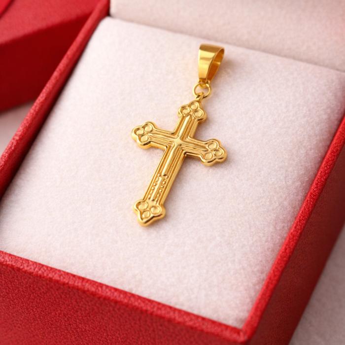 Liontin Salib Permata Liontin Salib Polos Koleksi Josean Elegant Emas Asli