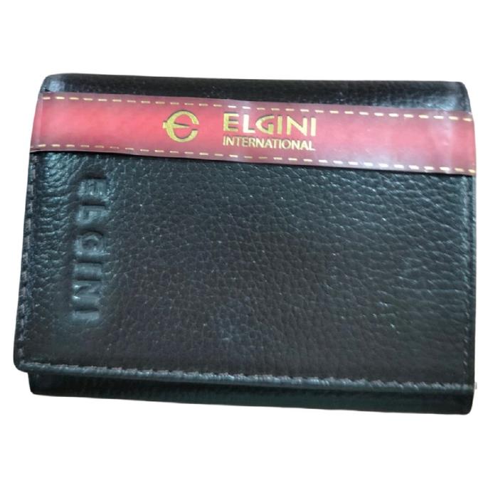 Elgini Dompet Pria Kulit Asli Hitam dengan Logo Merah Elgini International untuk Gaya Modern