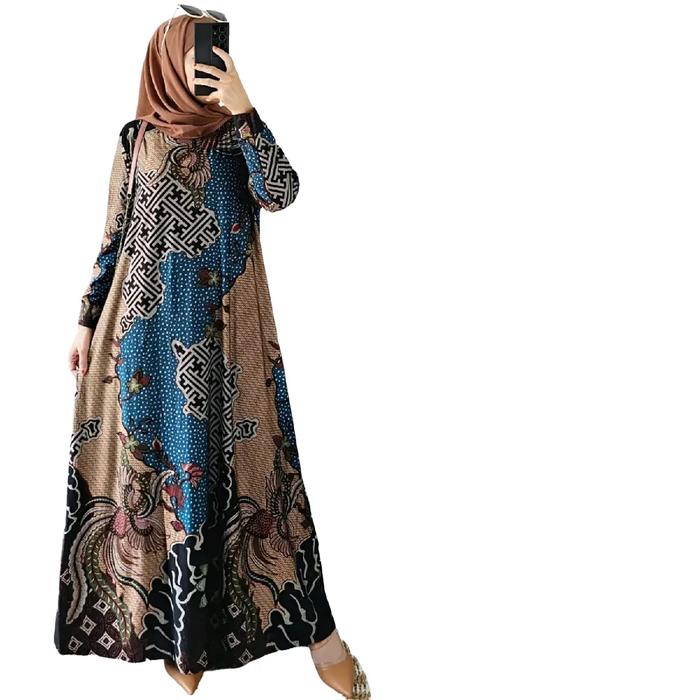 ENDAH MAXY - GAMIS BATIK TERBARU 2024 GAUN KONDANGAN MUSLIMAH IBU CALVIN JEANS JUMBO LD 110 MELAR 13