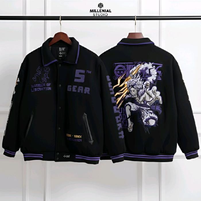 LIMITED VARSITY JACKET ONE PIECE LUFFY BLACK PURPLE SUN GOD NIKA | JAKET BASEBALL BORDIR ORIGINAL Ka