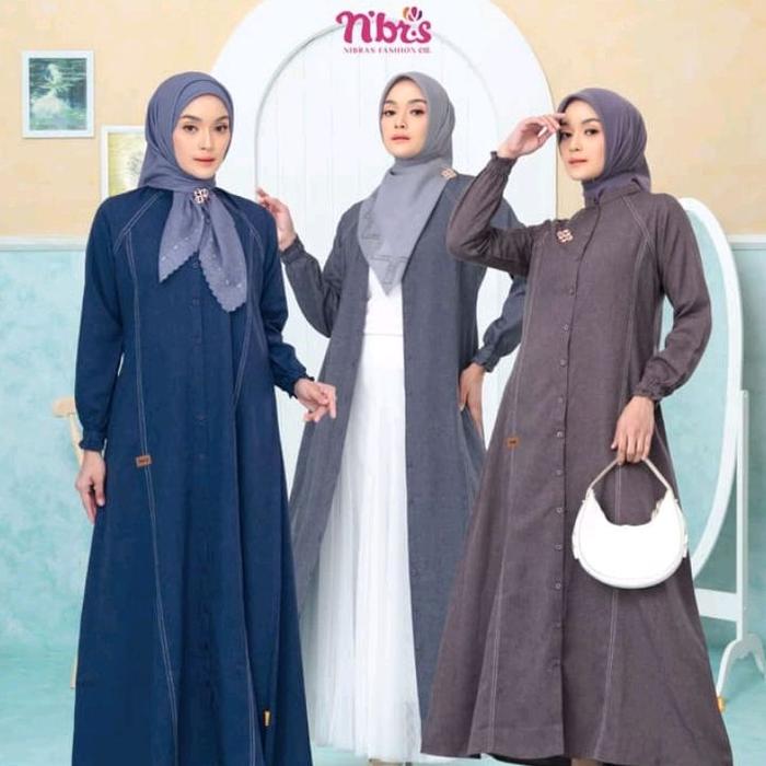 Gamis Nibras Terbaru Slimfit 008 Warna Abu Grey Blue Biru Navy Ungu Purple Bahan Sorento Baju Lebara
