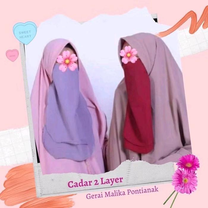 Cadar tali 2 layer polos niqab bandana niqob syari akhwat khimar kerut wolfis jetblack wolpeach mask