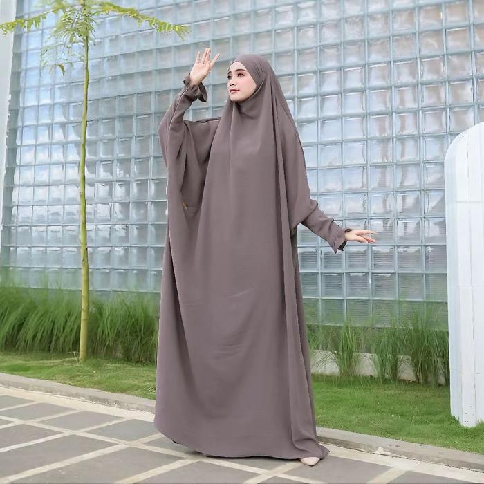 ziran overhead (abaya french khimar jumbo) Muslim syari baju umroh cringkle airflow
