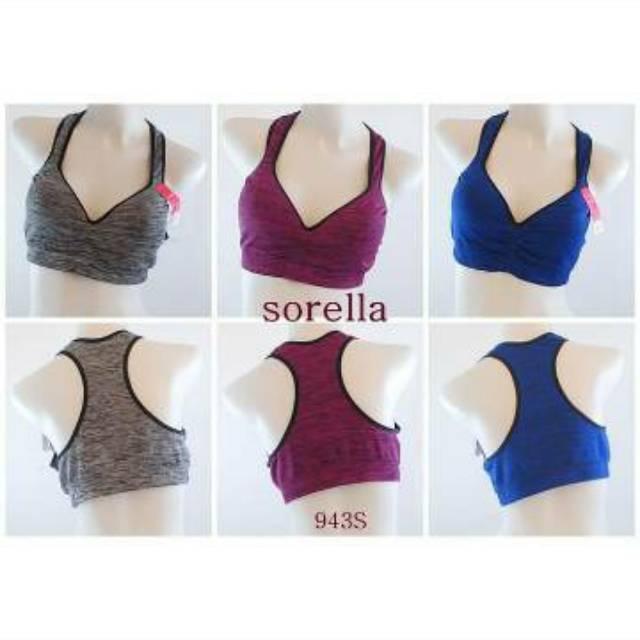 WIREFREE SPORT BRA SORELLA 943 SIZE M L FIT BRA 32B 32C 34B 34C 34D 36B 36C 36D - BRA SPORT TANPA KA