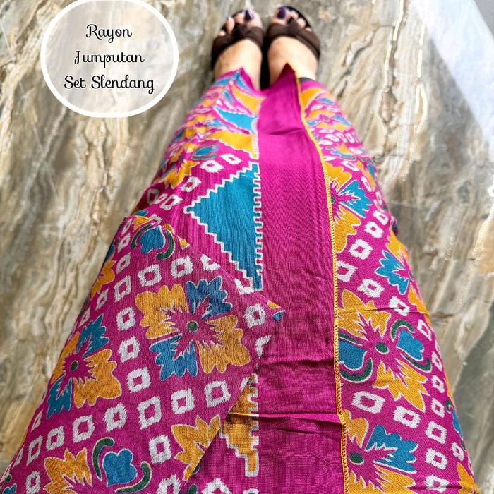 Kamen Rayon Jumputan Dan Paris Set Selendang