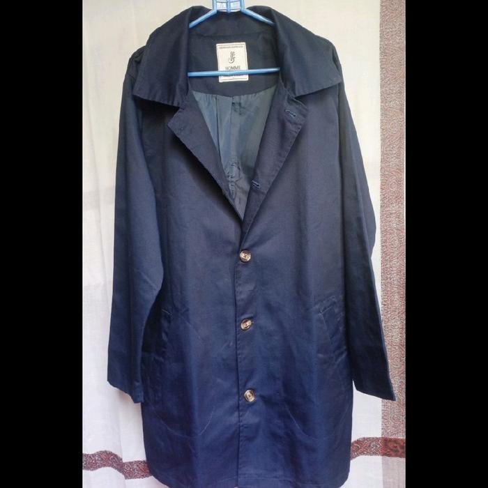 HOMME Long Coat Pria Size { L } Dark Navy Katun Polyester # preloved bekas second pl used pakaian ba