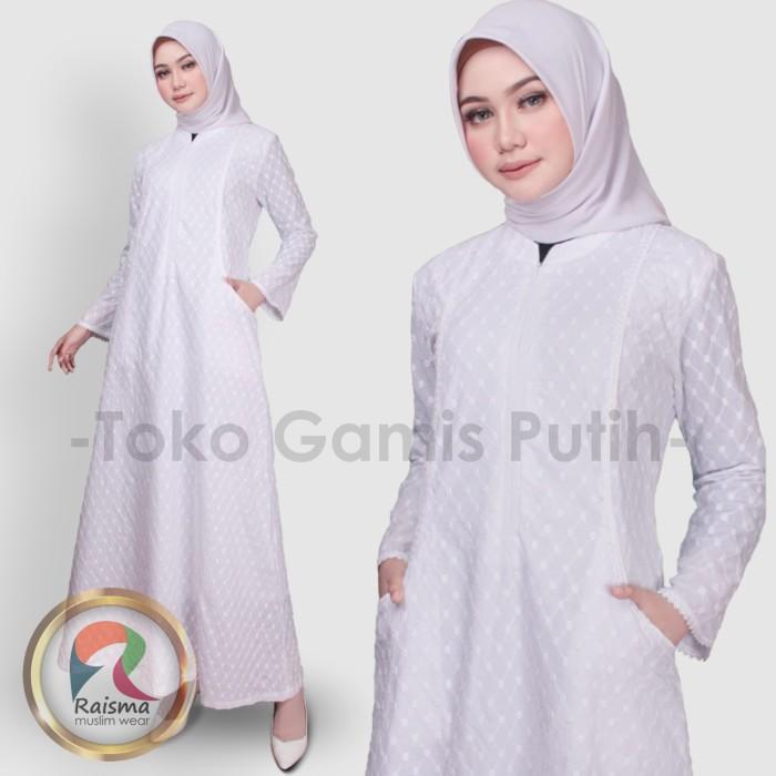 Gamis Putih Katun Jepang Motif Kotak / Baju Gamis Putih / Gamis Putih