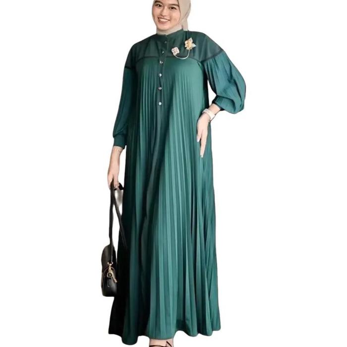 Maksi Dress Leana-78 Gamis Prisket Gaun Plisket Kombi Knit Mango Realpict LD 120 PJ 138 NO Pashmina 