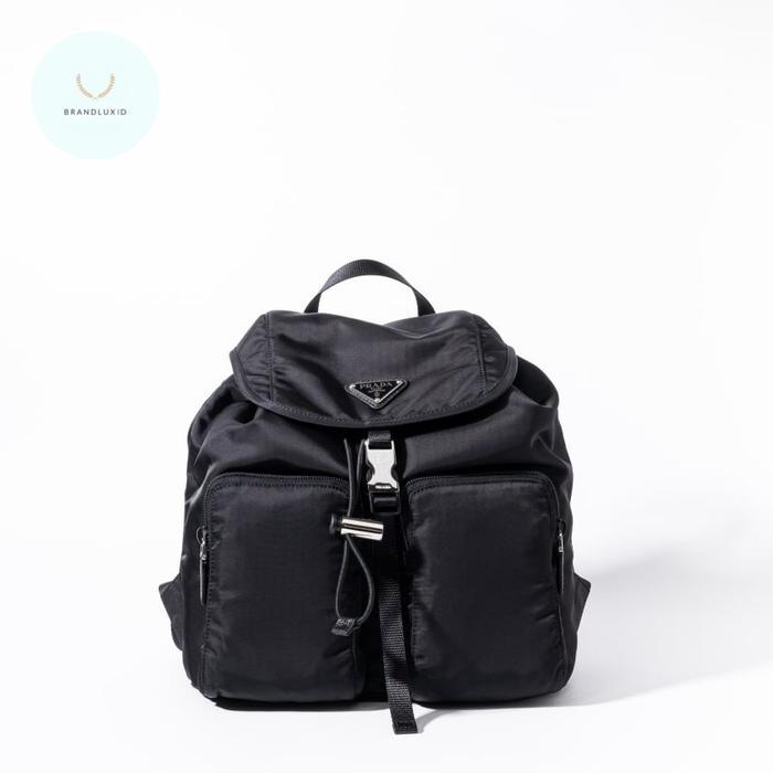 PRADA TRIANGLE LOGO RE-NYLON MEDIUM BACKPACK BLACK