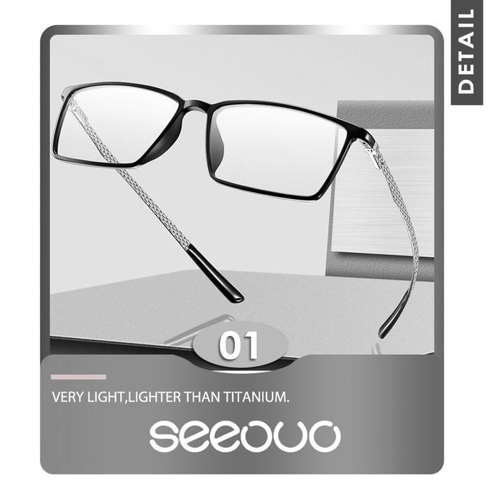 PROMO SPECIAL Seeouo Frame Kacamata Plano Lens High Quality Titanium Carbon Fiber Model Kotak Bisa M