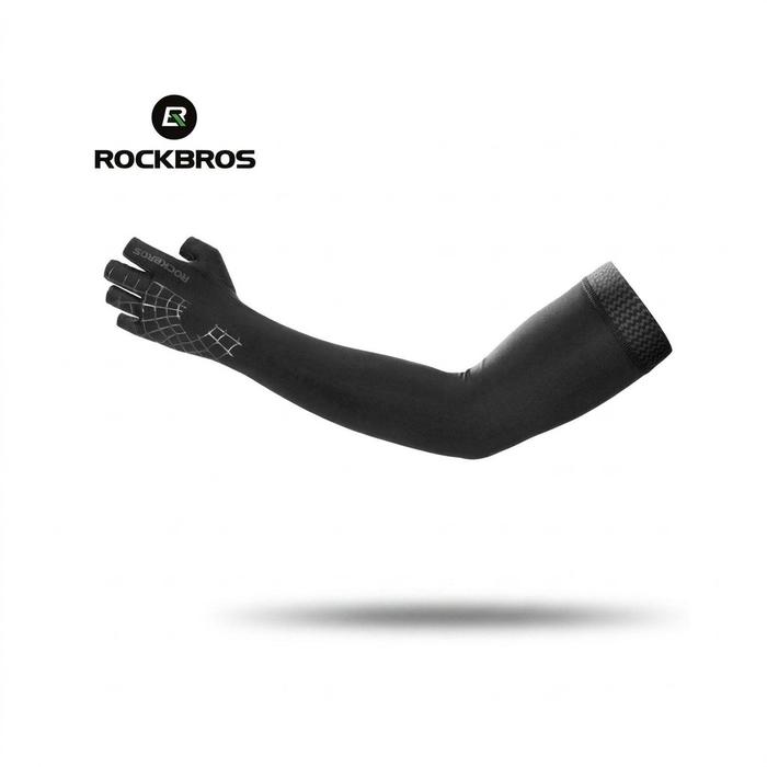 Sarung Tangan Plus Manset Olahraga Sepeda Anti UV Premium Rockbros S205 Gray Bagian Kiri Size L Orig