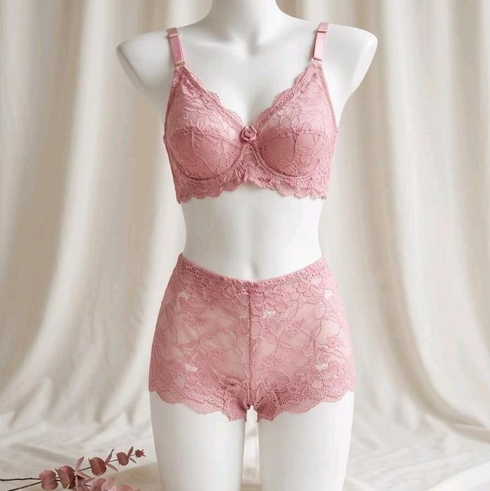 Set Bra dan Celana Dalam Brukat Transparan Wanita | Bra Cup C Furing | Lingerie Premium Sexy Elegan