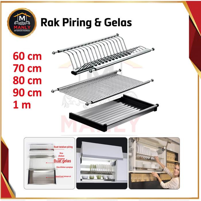 Rak Piring Gantung Tatakan Lemari Kitchen Set Stainless Steel 60 Cm - 1 M / Anti Karat