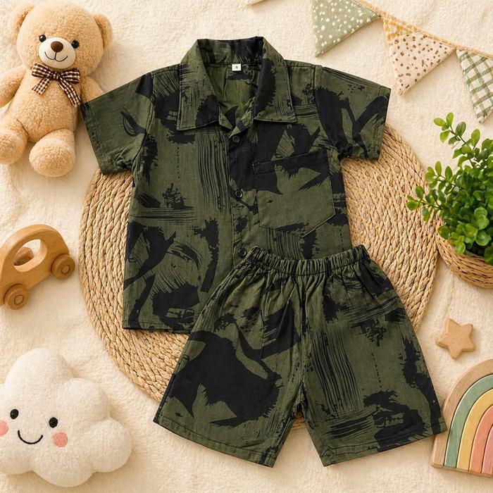 ZThree Textile Baju Tidur Piyama Anak Celana Pendek Rayon Premium Motif Kameja Setelan Unisex Usia 1