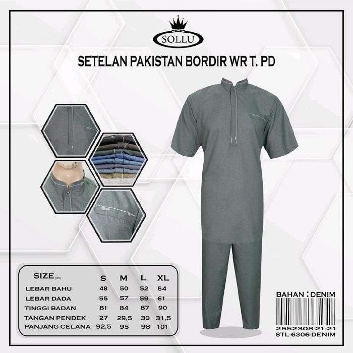SETELAN DEWASA PAKISTAN 6306 PD BORDIR WARNA  | Overall Busana Muslim Pria Ukuran Big Size 2XL-4XL |