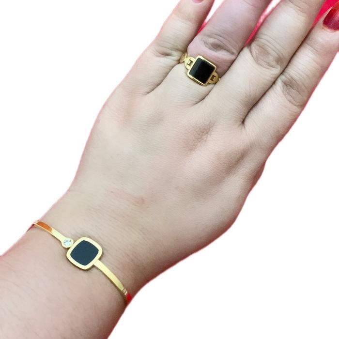 Set gelang dan cincin titanium kotak hitam