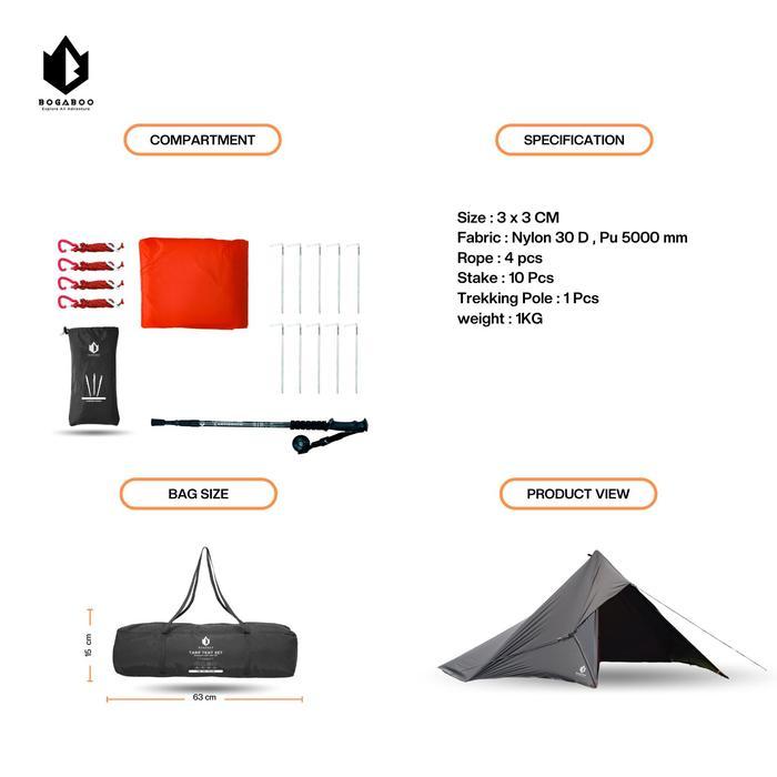 Eiger - BOGABOO Tarp Tent Set Seri Flysheet Hurricane Material NYLON 30 D Coating PU 5000 mm - Tenda