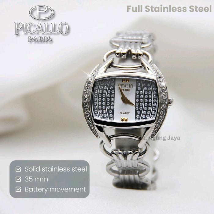 Picallo Paris Jam Tangan Wanita Full Stainless Steel 35 mm dengan Movement Baterai Solid Stainless S