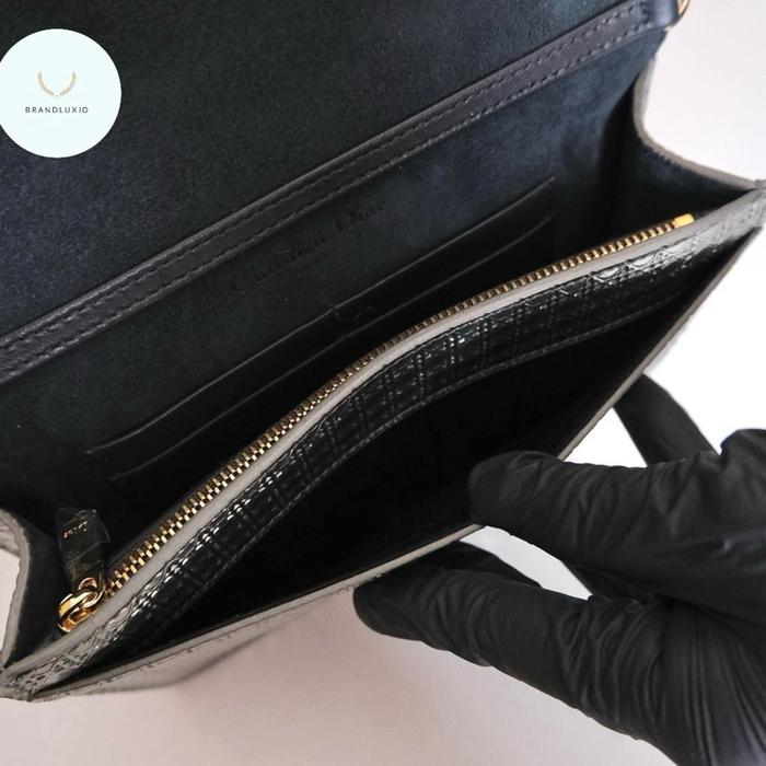 DIOR MONTAIGNE POCHETTE / POUCH / CLUTCH 2 IN 1 MICROCANNAGE PATENT LEATHER IN STARDUST GOLD & GREY 
