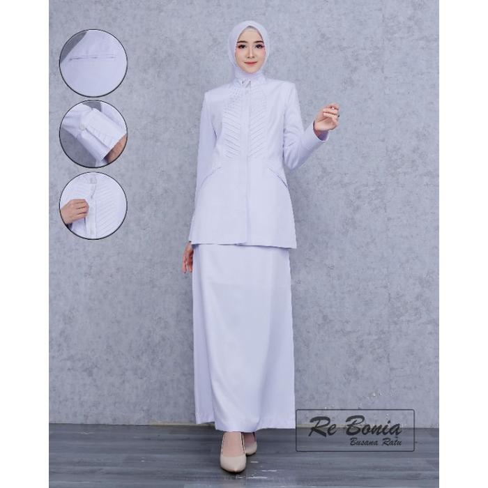 Seragam Rebonia Baju Dinas PDL Putih Wanita Rok A,Seragam ASN,PNS ,NAKES,RS ,Seragam Kerja NAKES Put