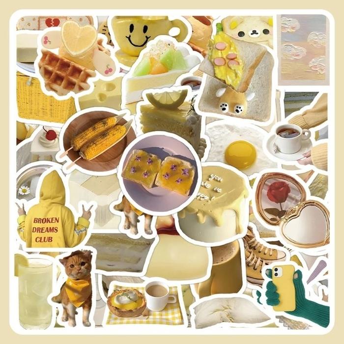 60pcs Sticker Yellow Graffiti Aesthetic Wateproof Stiker Vinyl Laptop Botol Minum HP