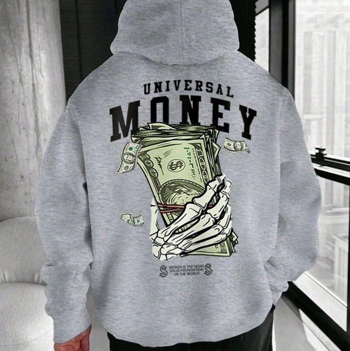 Hoodie Streetwear Universal Money β Desain Tulang Tangan Memegang Uang Dolar dengan Teks βMoney Is T