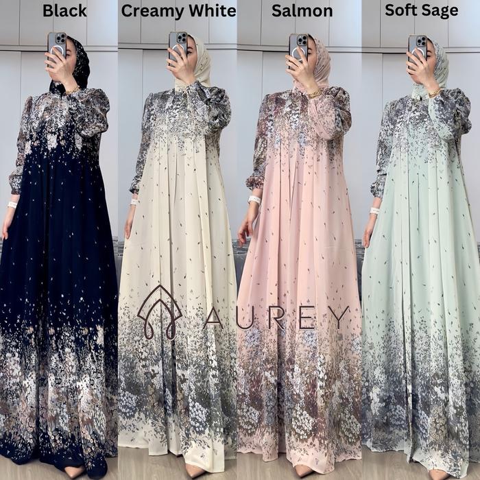 AUREY Set Hijab Agista / Gamis Wanita Motif Gradasi Ceruty Hyget Full Furing / Free Hijab Gamis Wani