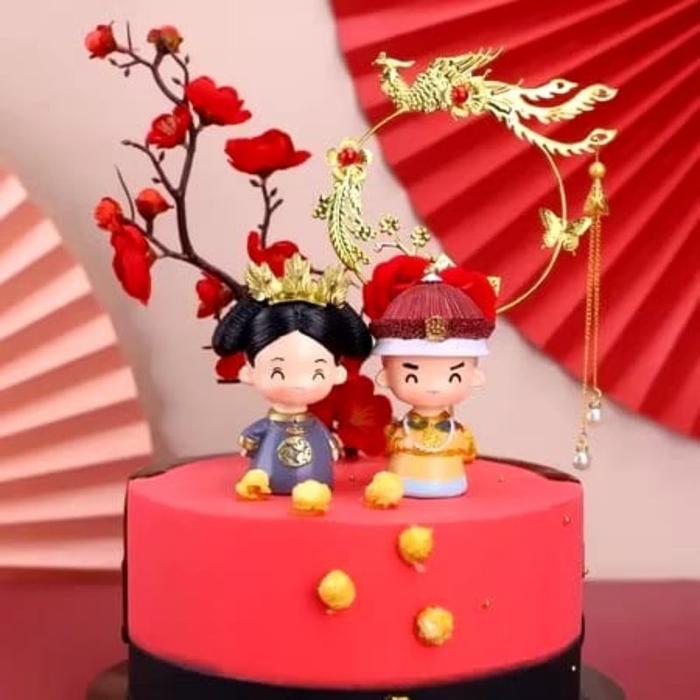{BG} PAJANGAN KUE SANGJIT PHOENIX BURUNG MERAK BUNGA MAWAR TOPPER KUE WEDDING TUSUKAN PHOENIX GOLD