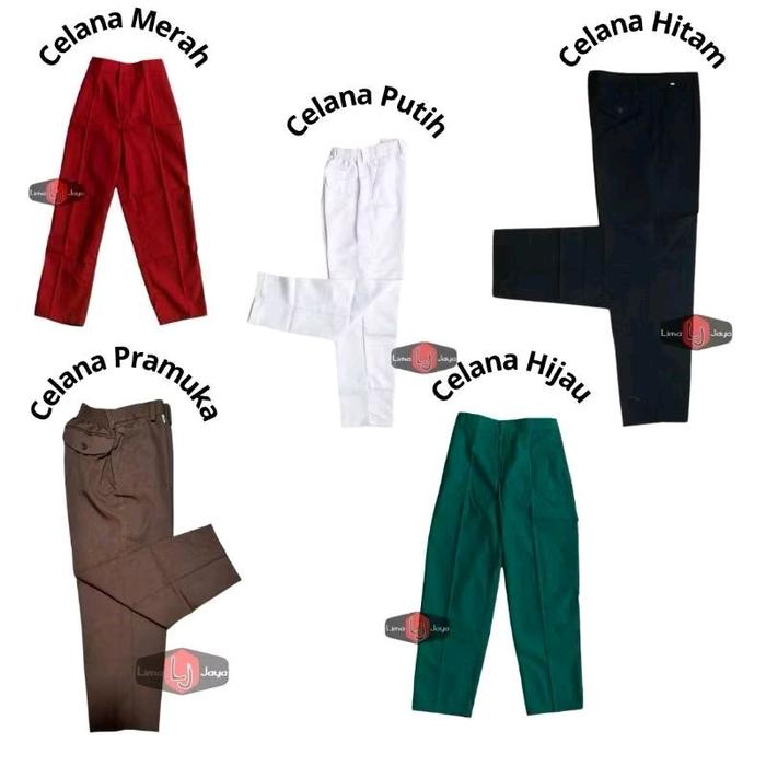 CELANA BAWAHAN PANJANG KARET MERAH PUTIH COKLAT PRAMUKA HIJAU DAN HITAM UNTUK SD!| KAIN HT DAN FAMAT